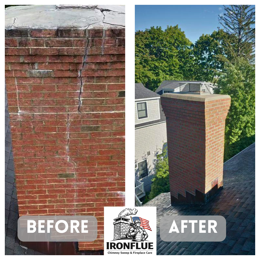 Chimney crown and cap repair before and after in Connecticut