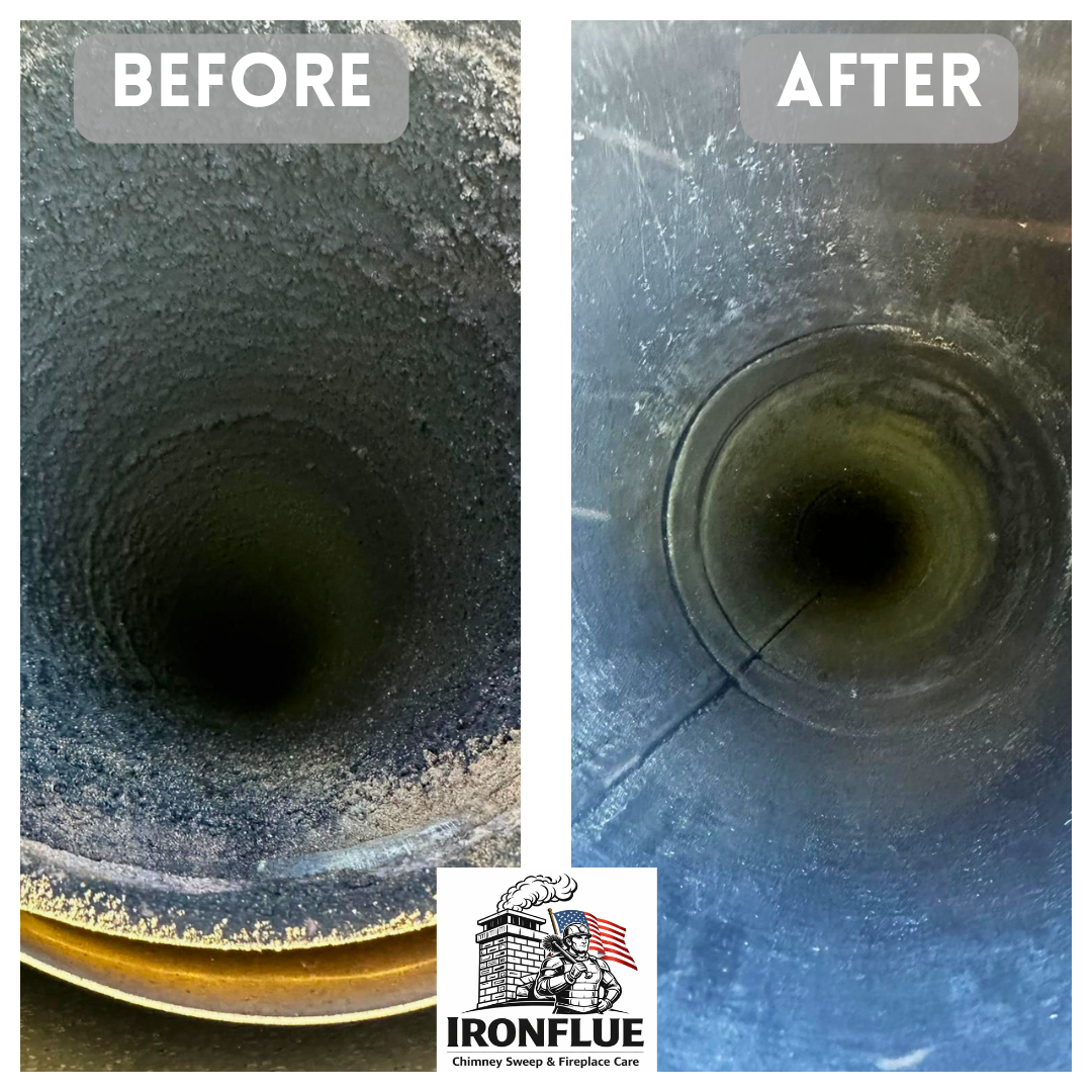 Chimney flue before and after cleaning